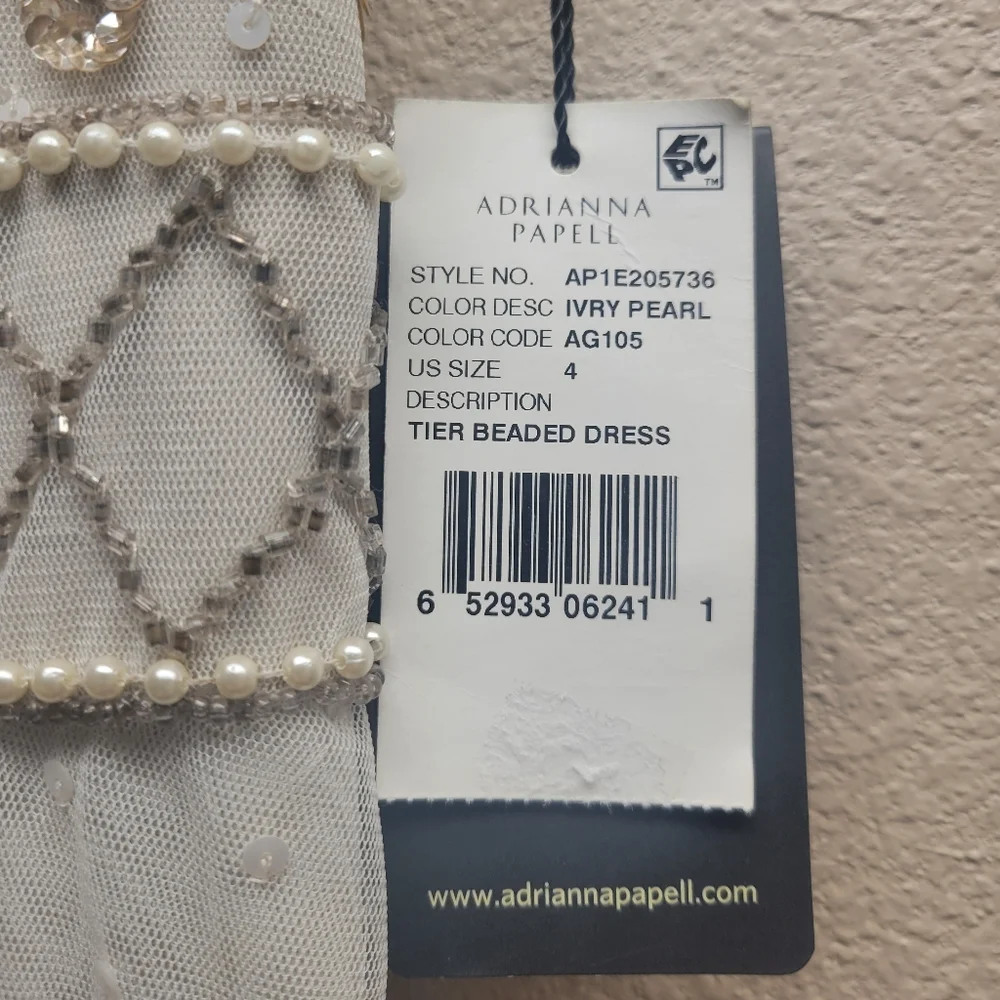 NWT - Adrianna Papell Ivory Tier Beaded Dress - Picture 5 of 7